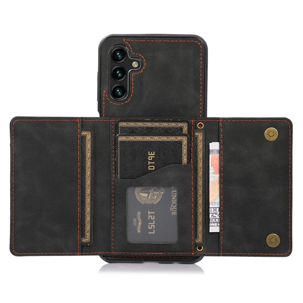 For Samsung Galaxy S25 / S24 Phone Case Tri-Fold Wallet Kickstand PU Leather + TPU Back Cover - Black - 2