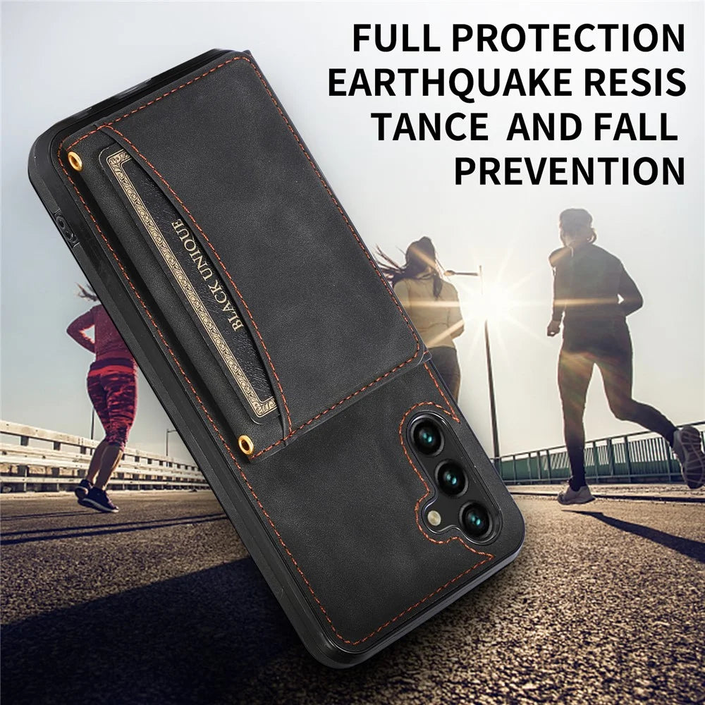 For Samsung Galaxy S25 / S24 Phone Case Tri-Fold Wallet Kickstand PU Leather + TPU Back Cover - Black - 6