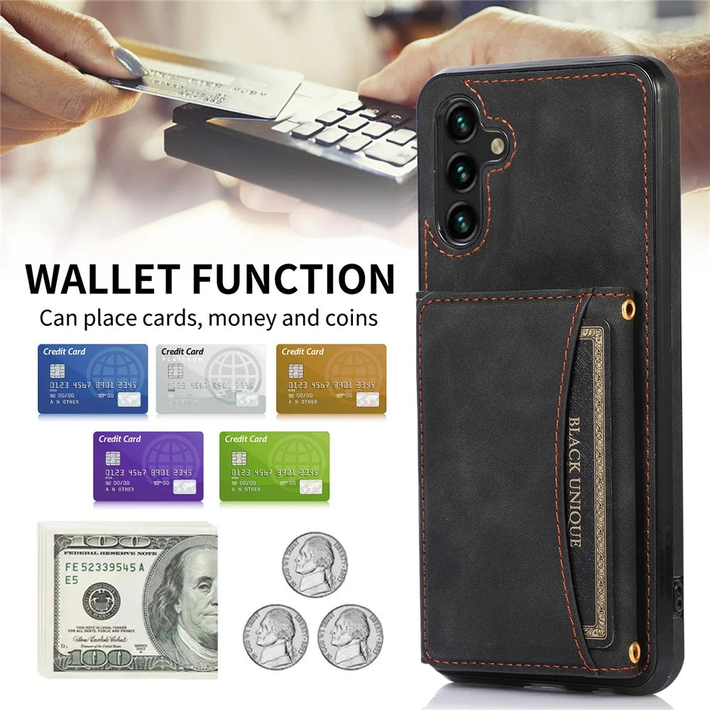 For Samsung Galaxy S25+ / S24+ Phone Case Tri-Fold Wallet Kickstand PU Leather + TPU Back Cover - Black - 7