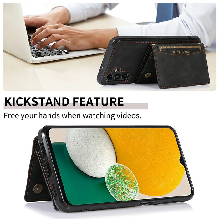 For Samsung Galaxy S24 FE Phone Case Tri-Fold Wallet Kickstand PU Leather + TPU Back Cover - Black - 4