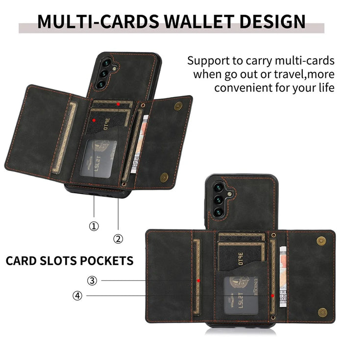 For Samsung Galaxy S24 FE Phone Case Tri-Fold Wallet Kickstand PU Leather + TPU Back Cover - Black - 5