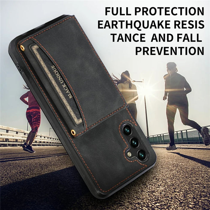 For Samsung Galaxy S24 FE Phone Case Tri-Fold Wallet Kickstand PU Leather + TPU Back Cover - Black - 6