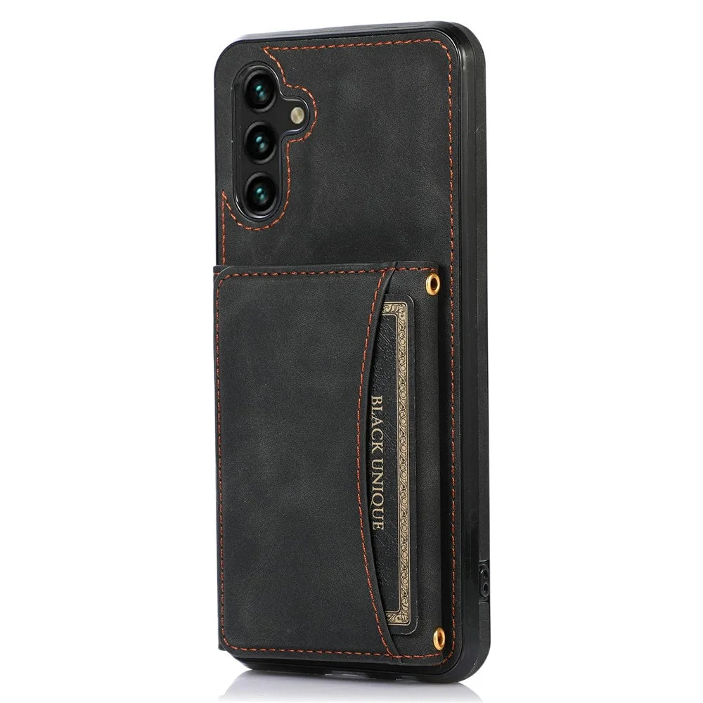 For Samsung Galaxy A36 5G Phone Case Tri-Fold Wallet Kickstand PU Leather + TPU Back Cover - Black - 1