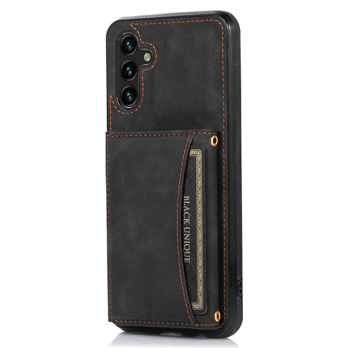 For Samsung Galaxy A36 5G Phone Case Tri-Fold Wallet Kickstand PU Leather + TPU Back Cover - Black - 1