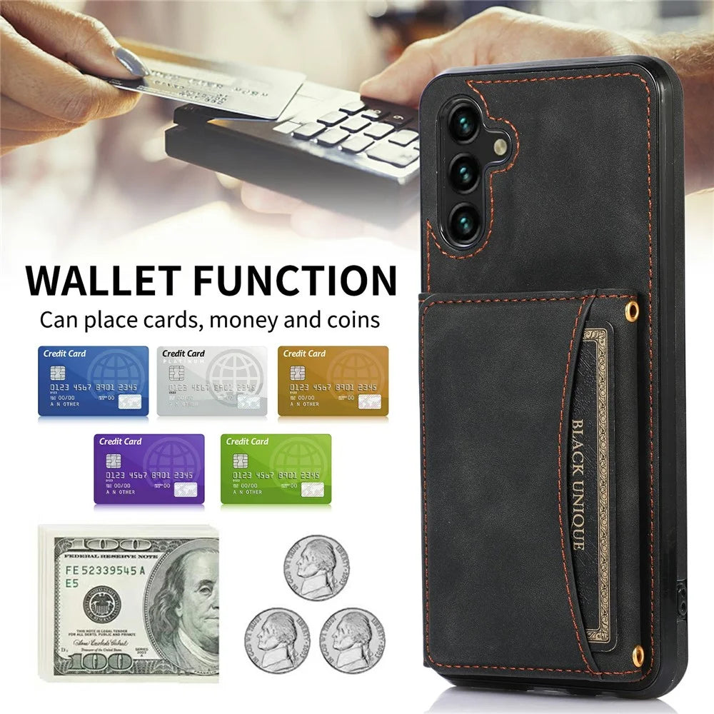 For Samsung Galaxy A25 5G (Global) (161.0mm) Phone Case Tri-Fold Wallet Kickstand PU Leather + TPU Back Cover - Black - 7