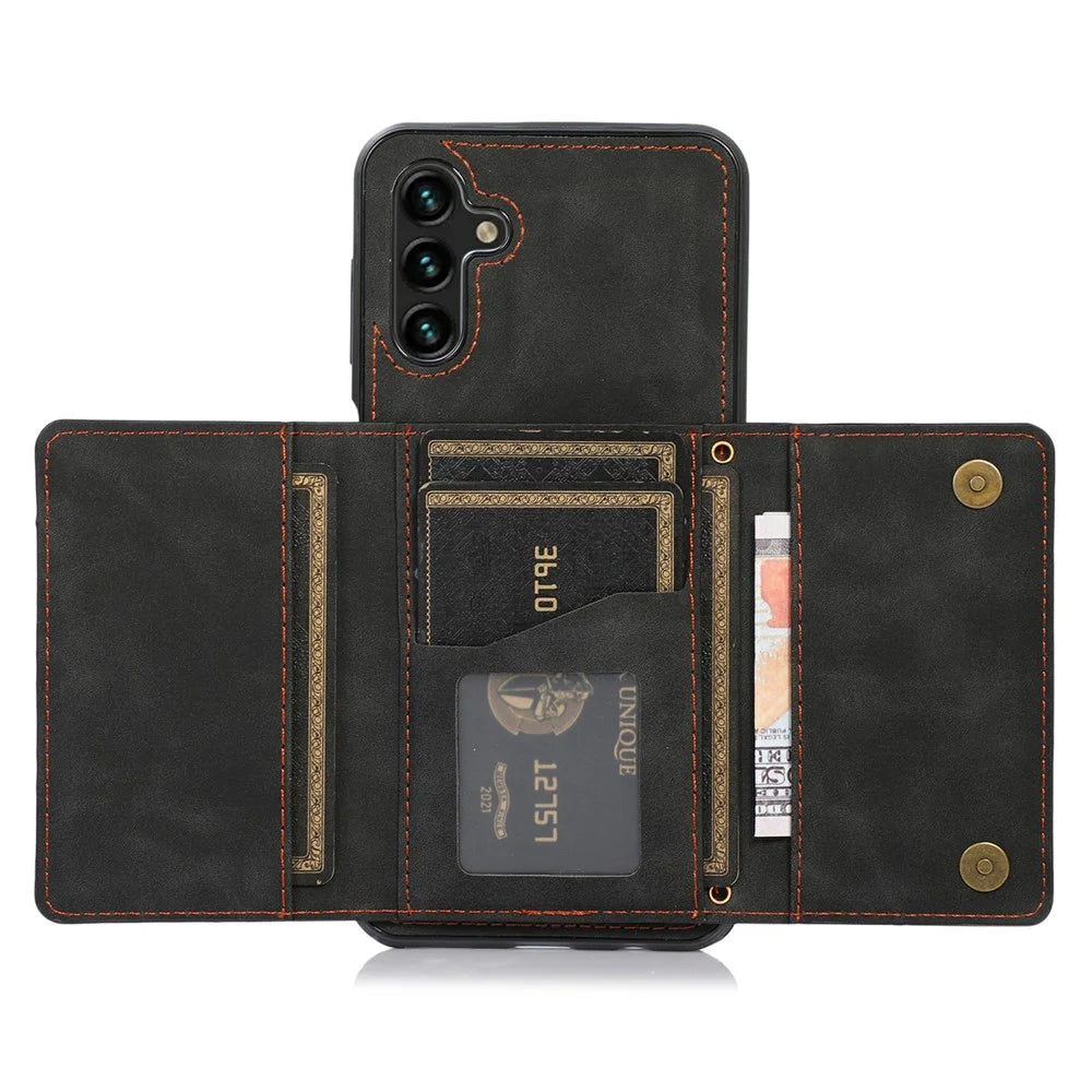For Samsung Galaxy A35 5G Phone Case Tri-Fold Wallet Kickstand PU Leather + TPU Back Cover - Black - 2