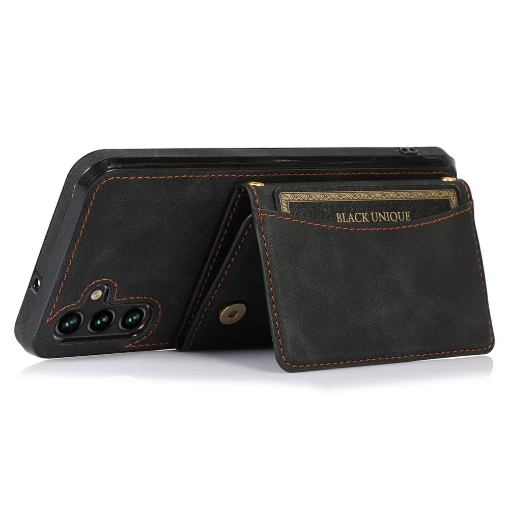 For Samsung Galaxy A35 5G Phone Case Tri-Fold Wallet Kickstand PU Leather + TPU Back Cover - Black - 3
