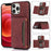 For iPhone 15 Pro Phone Case Tri-Fold Wallet Kickstand PU Leather + TPU Back Cover - Red - 1