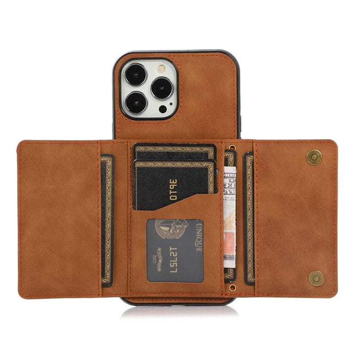 For iPhone 15 Pro Phone Case Tri-Fold Wallet Kickstand PU Leather + TPU Back Cover - Red - 3