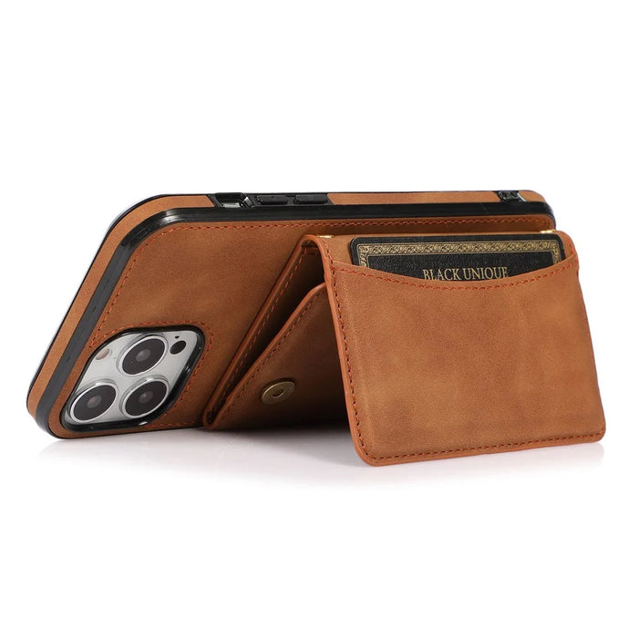 For iPhone 15 Pro Phone Case Tri-Fold Wallet Kickstand PU Leather + TPU Back Cover - Red - 4