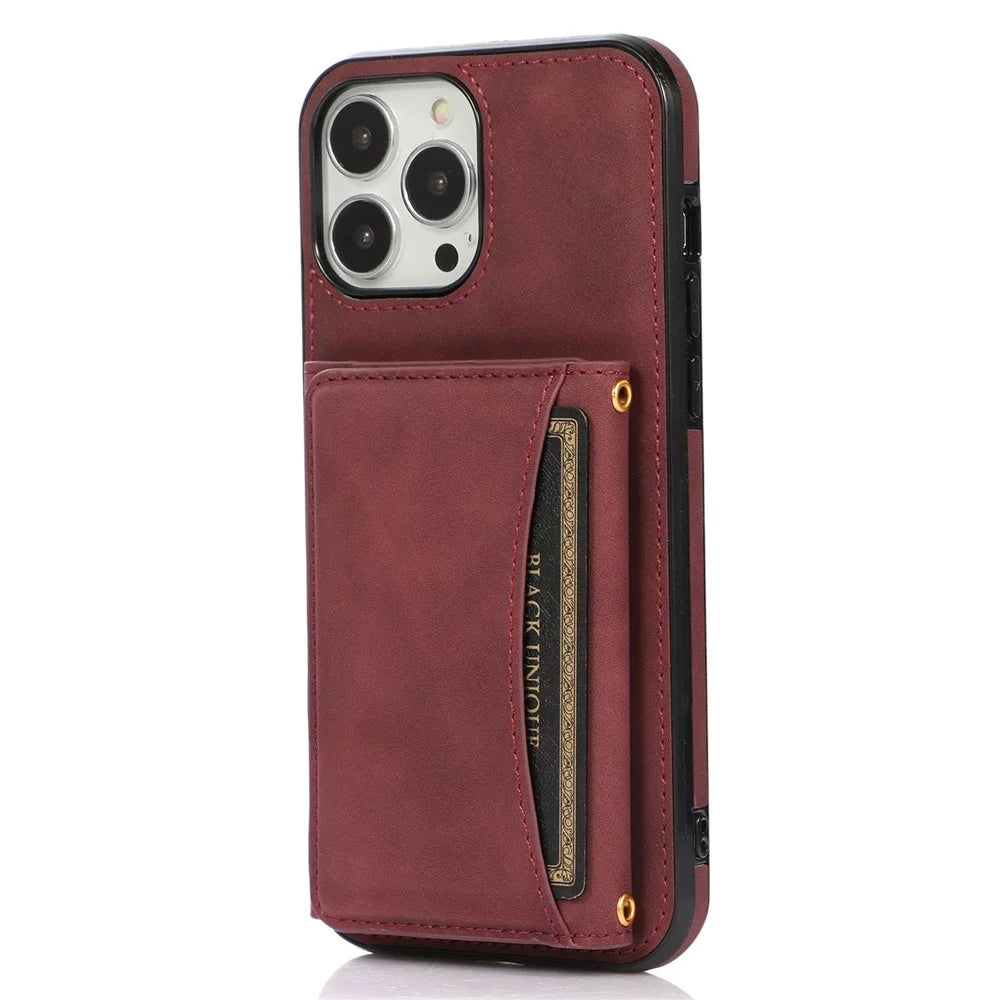 For iPhone 15 Pro Max Phone Case Tri-Fold Wallet Kickstand PU Leather + TPU Back Cover - Red - 2