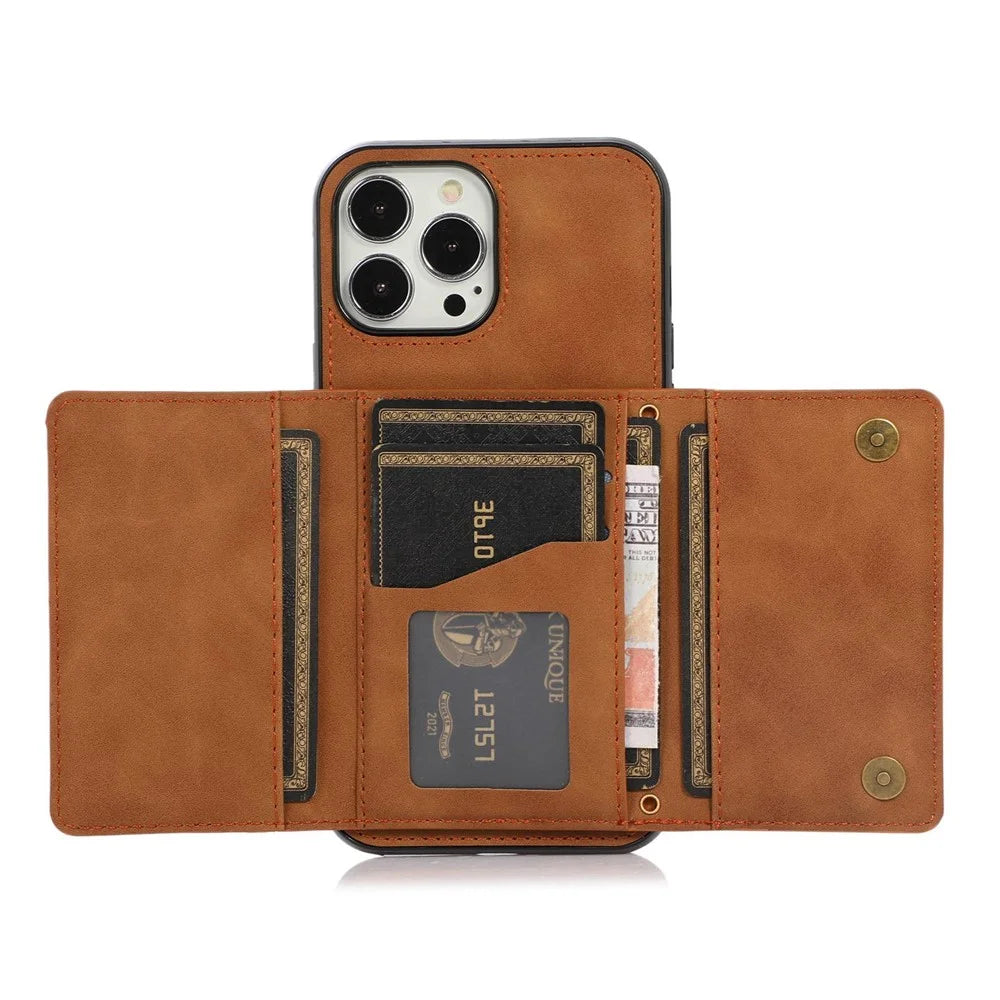 For iPhone 15 Pro Max Phone Case Tri-Fold Wallet Kickstand PU Leather + TPU Back Cover - Red - 3
