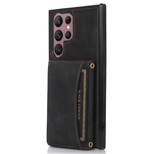 For Samsung Galaxy S24 Ultra Phone Case Tri-Fold Wallet Kickstand PU Leather + TPU Back Cover - Black - 1