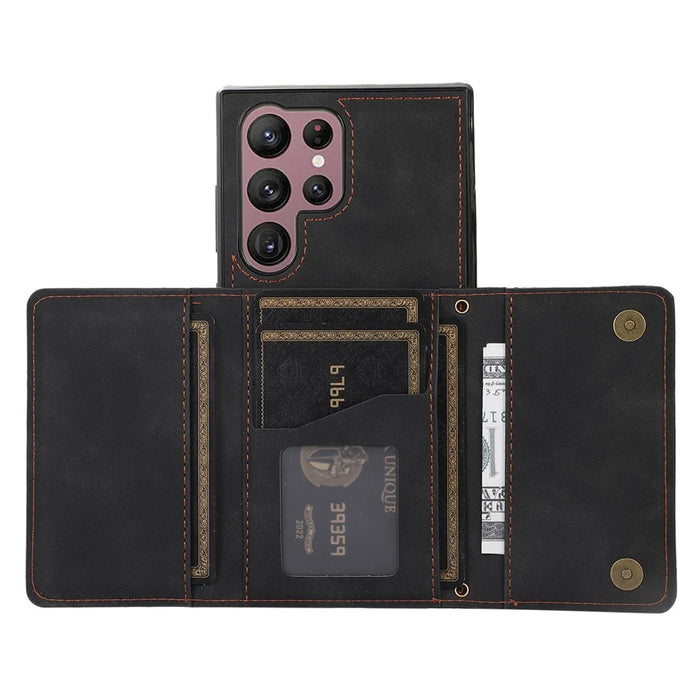 For Samsung Galaxy S24 Ultra Phone Case Tri-Fold Wallet Kickstand PU Leather + TPU Back Cover - Black - 2