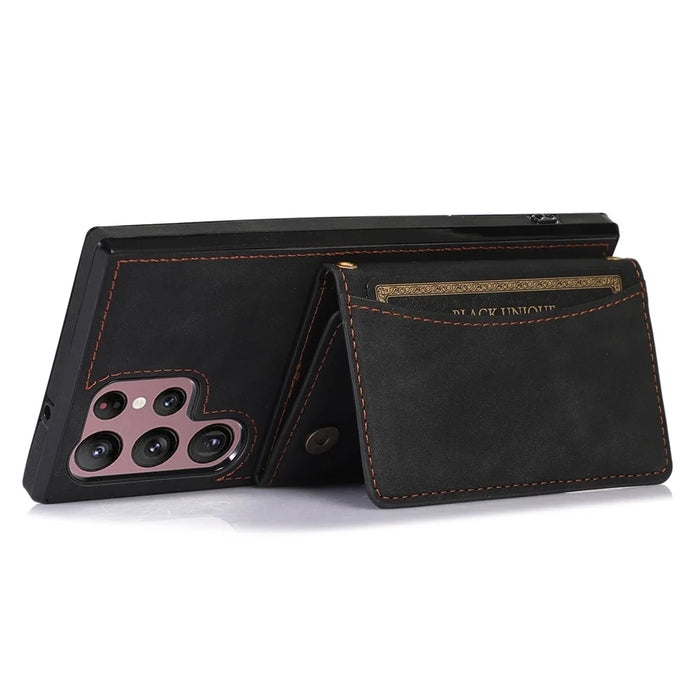 For Samsung Galaxy S24 Ultra Phone Case Tri-Fold Wallet Kickstand PU Leather + TPU Back Cover - Black - 3
