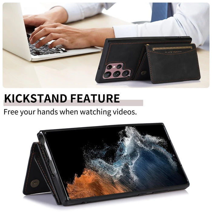 For Samsung Galaxy S24 Ultra Phone Case Tri-Fold Wallet Kickstand PU Leather + TPU Back Cover - Black - 4