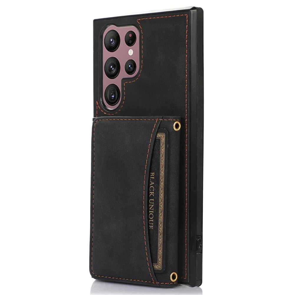 For Samsung Galaxy S25 Ultra Phone Case Tri-Fold Wallet Kickstand PU Leather + TPU Back Cover - Black - 1
