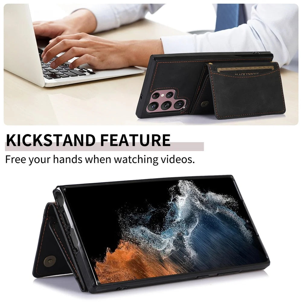 For Samsung Galaxy S25 Ultra Phone Case Tri-Fold Wallet Kickstand PU Leather + TPU Back Cover - Black - 4