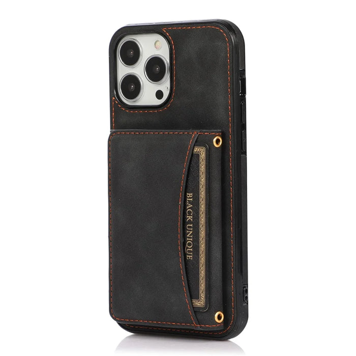 For iPhone 16 Pro Max Phone Case Tri-Fold Wallet Kickstand PU Leather + TPU Back Cover - Black - 2