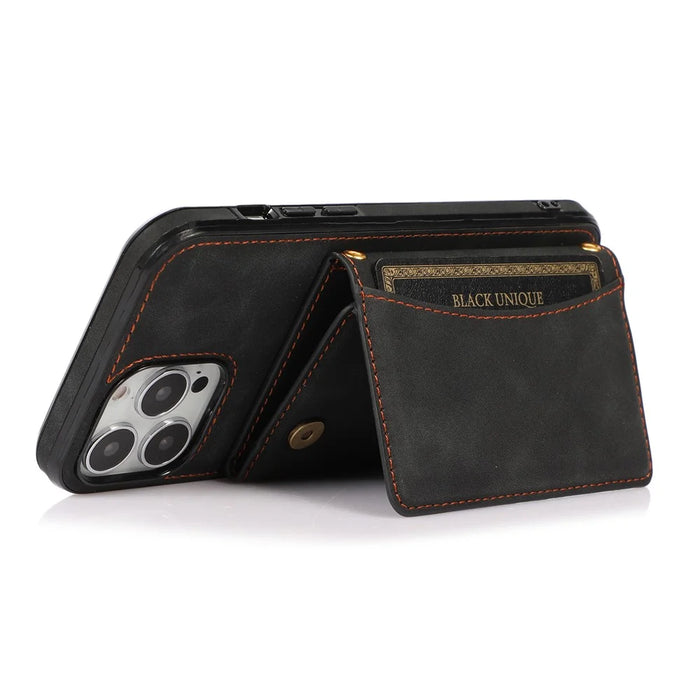 For iPhone 16 Pro Max Phone Case Tri-Fold Wallet Kickstand PU Leather + TPU Back Cover - Black - 5
