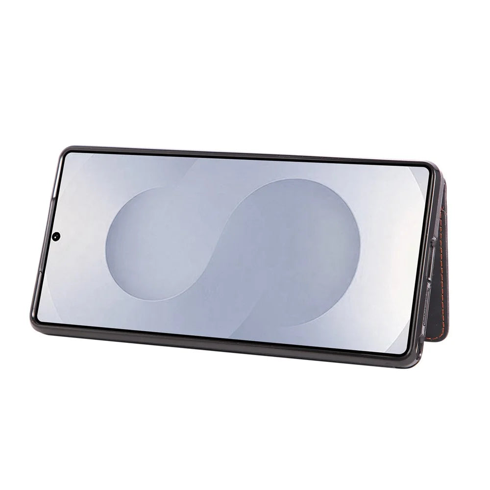 For Samsung Galaxy S24 Ultra Case Card Holder Kickstand Leather + TPU Phone Cover with Ring Holder - Black - 6