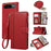 For Google Pixel 9 / 9 Pro Case Multi Card Slots Zipper Leather Phone Cover with Shoulder Strap / Wrist Strap - Red - 1