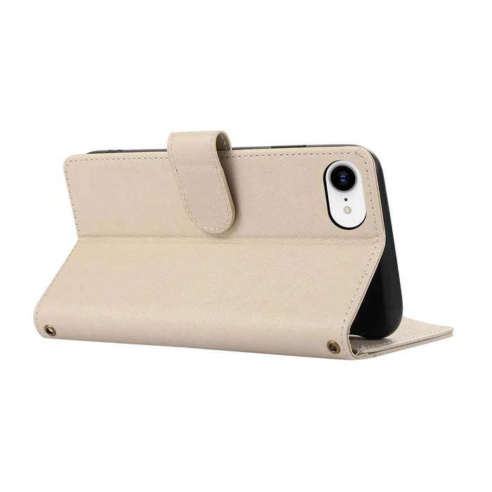 For iPhone 17e / 16e Case Multi Card Slots Zipper Leather Phone Cover with Shoulder Strap / Wrist Strap - Beige - 4