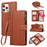 For iPhone 15 Pro Max Case Multi Card Slots Zipper Leather Phone Cover with Shoulder Strap / Wrist Strap - Brown - 1