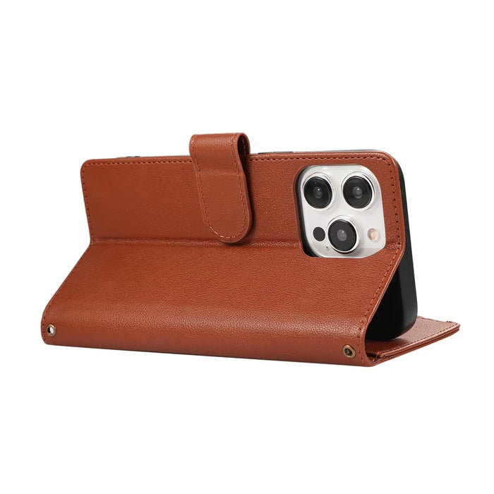 For iPhone 15 Pro Max Case Multi Card Slots Zipper Leather Phone Cover with Shoulder Strap / Wrist Strap - Brown - 4