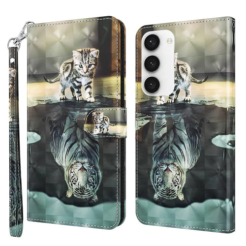 For Samsung Galaxy S23+ 3D Pattern Printing Phone Wallet Stand Case PU Leather Flip Shockproof Cover with Strap - Cat and Tiger - 1