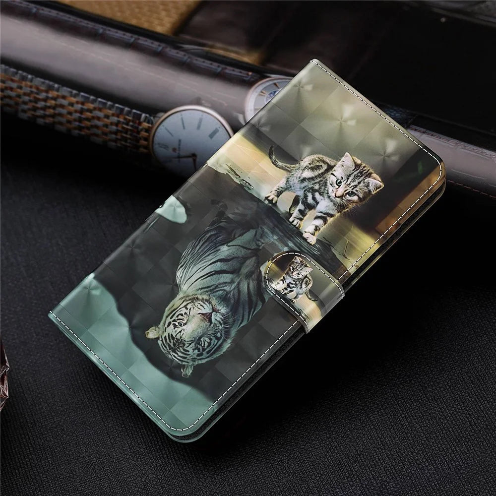 For Samsung Galaxy S23 3D Pattern Printed PU Leather Case Shockproof Phone Foldable Stand Wallet Cover with Strap - Cat and Tiger - 7