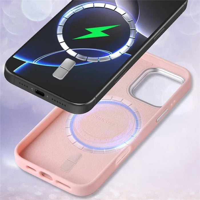 JAUCASE For iPhone 15 Pro Case Compatible with MagSafe Textured PU + TPU + PC Phone Back Cover - Pink - 3