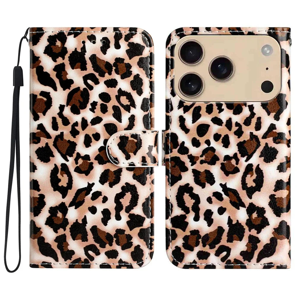 For iPhone 18 Pro / 17 Pro Wallet Case Printed Pattern Design Leather Phone Cover - Leopard Print - 1