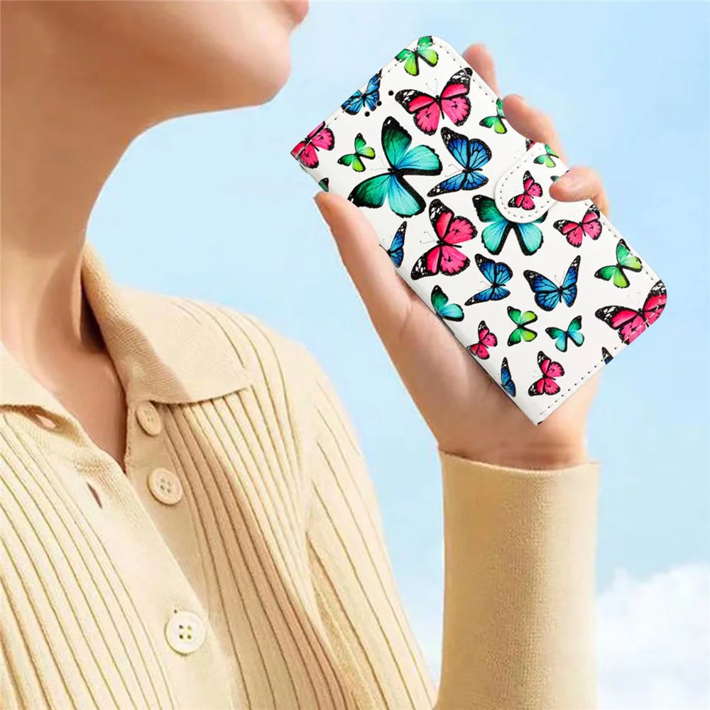 For iPhone 18 Pro Max / 17 Pro Max Wallet Case Printed Pattern Design Leather Phone Cover - Butterflies - 6