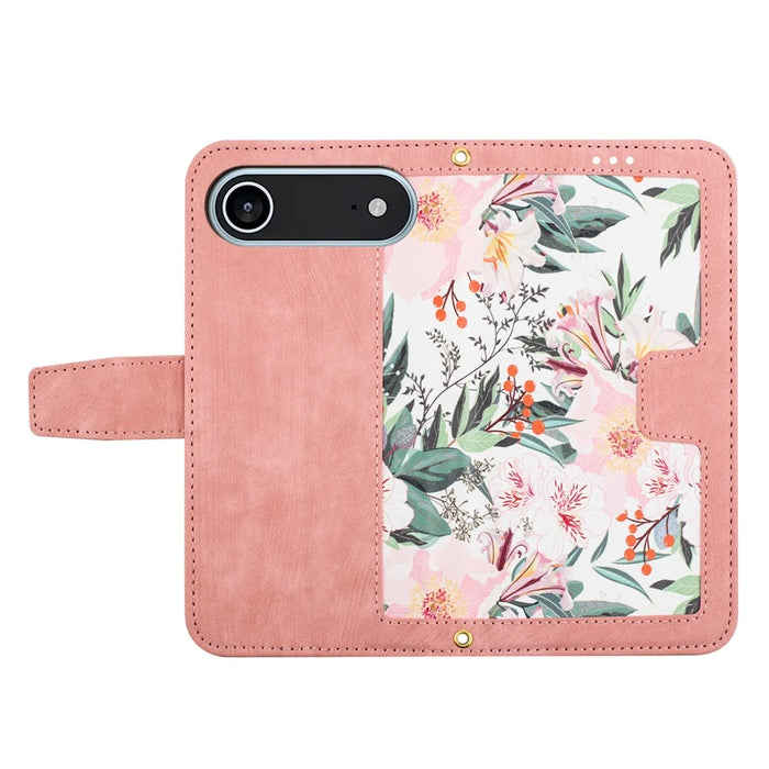 For iPhone Air Case PU Leather Floral Phone Cover with Card Slots / Wrist Strap - Pink - 2