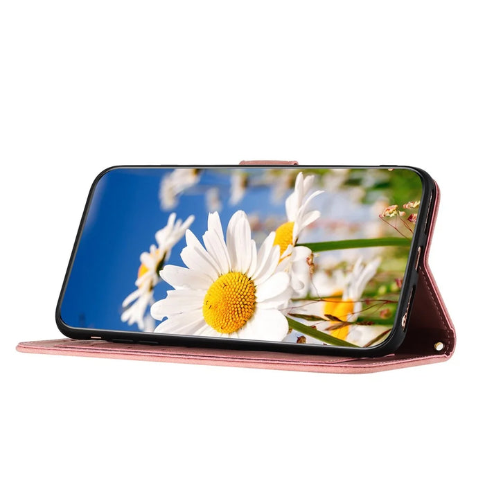 For iPhone Air Case PU Leather Floral Phone Cover with Card Slots / Wrist Strap - Pink - 4