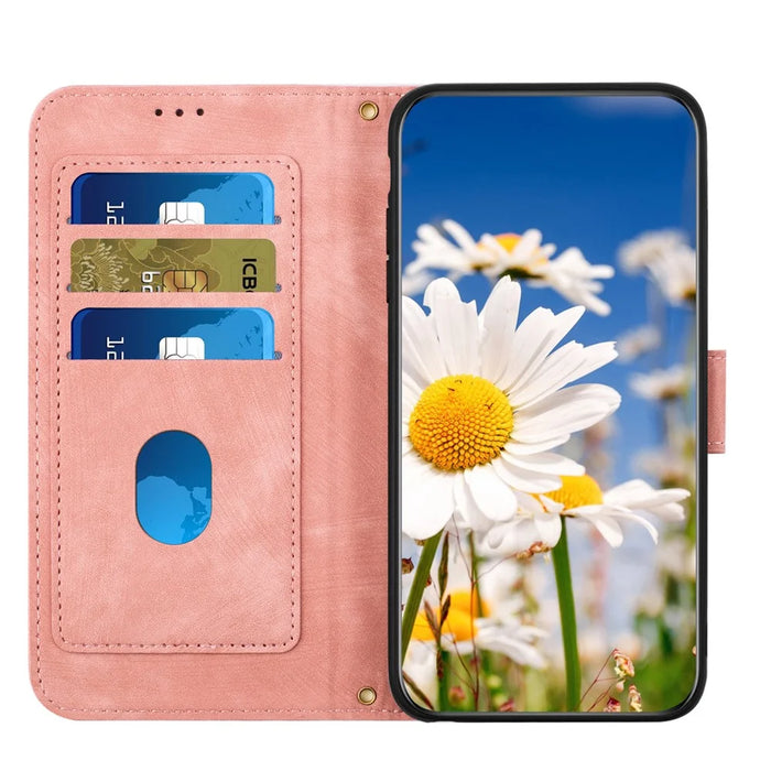 For iPhone Air Case PU Leather Floral Phone Cover with Card Slots / Wrist Strap - Pink - 5