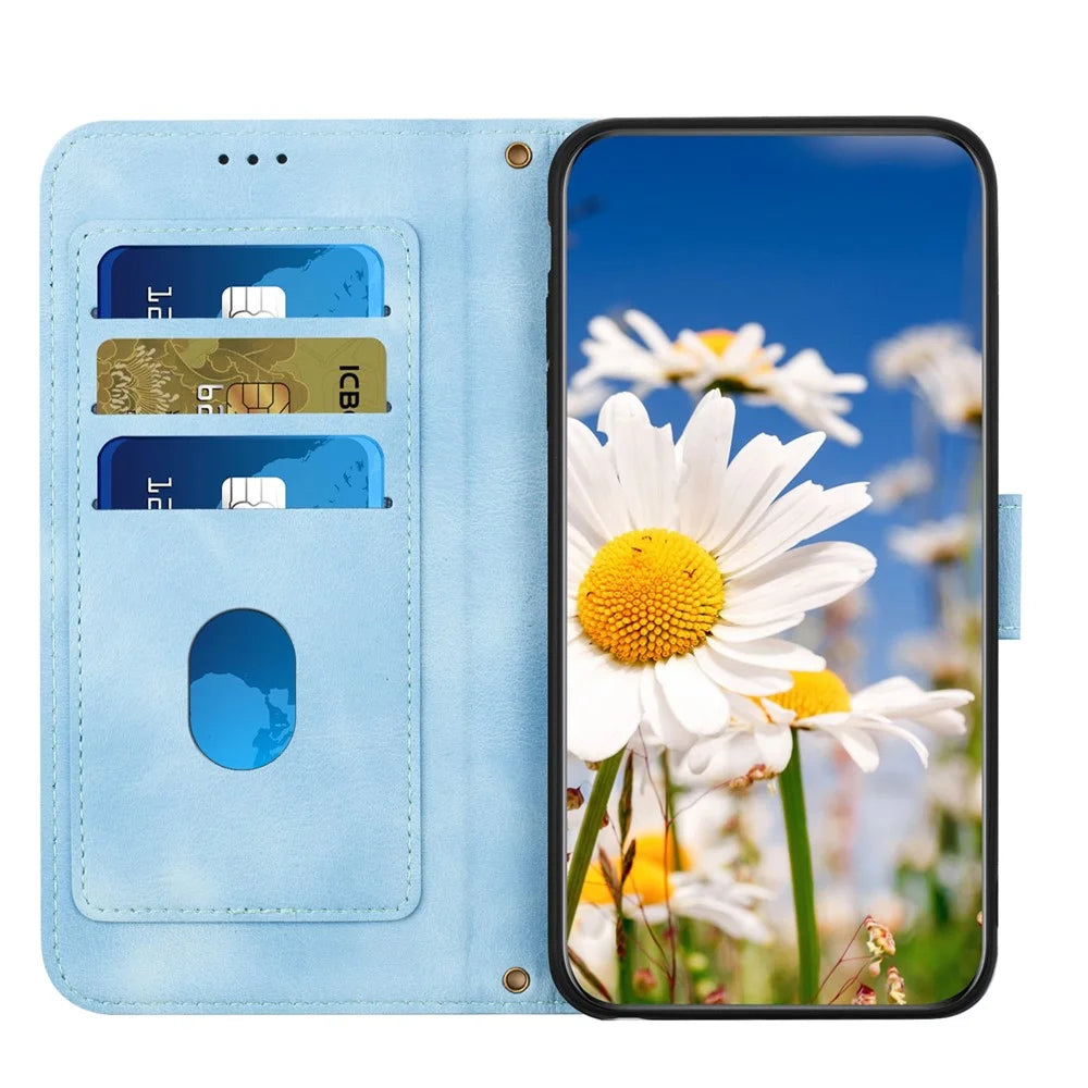 For Sony Xperia 1 VII Case PU Leather Floral Phone Cover with Card Slots / Wrist Strap - Baby Blue - 5