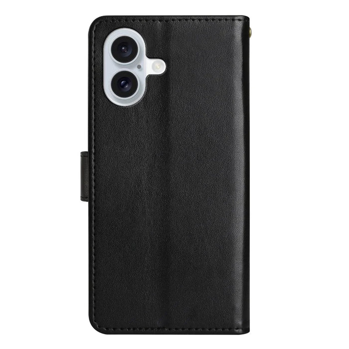 For iPhone 17 Leather Wallet Case Butterfly Flower Imprinted Phone Cover with Strap - Black - 7