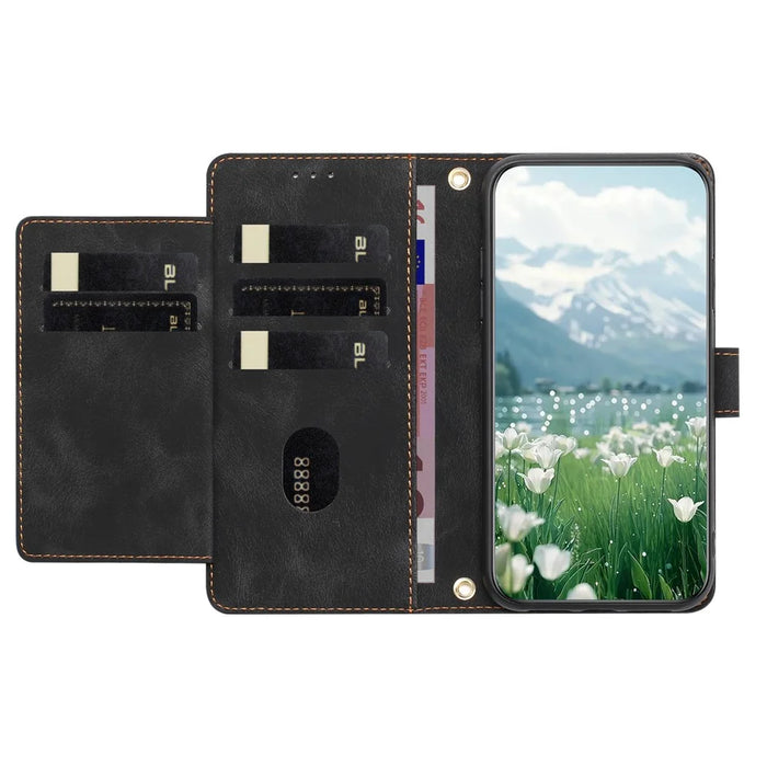 For iPhone Air Case Tulip Leather Phone Cover with 5 Card Slots Wallet - Black - 2