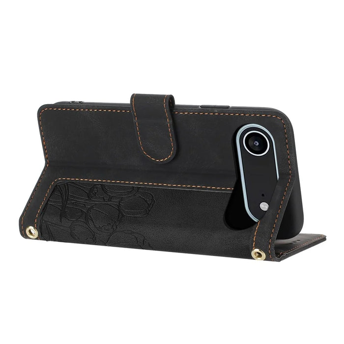 For iPhone Air Case Tulip Leather Phone Cover with 5 Card Slots Wallet - Black - 3