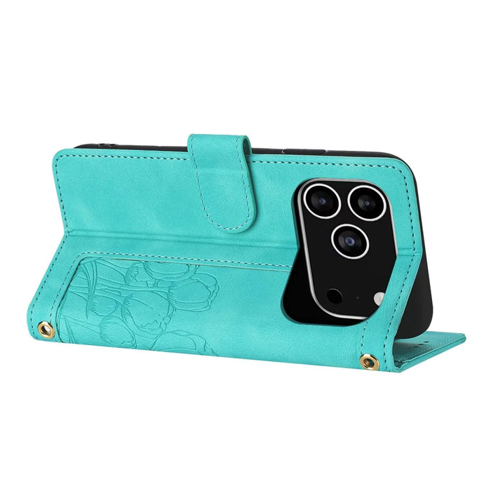 For iPhone 17 Pro Case Tulip Leather Phone Cover with 5 Card Slots Wallet - Green - 3