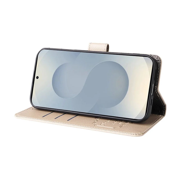 For Samsung Galaxy S25 Edge Case RFID Blocking 3 Card Slots PU Leather Phone Cover with Wrist Strap - Beige - 4