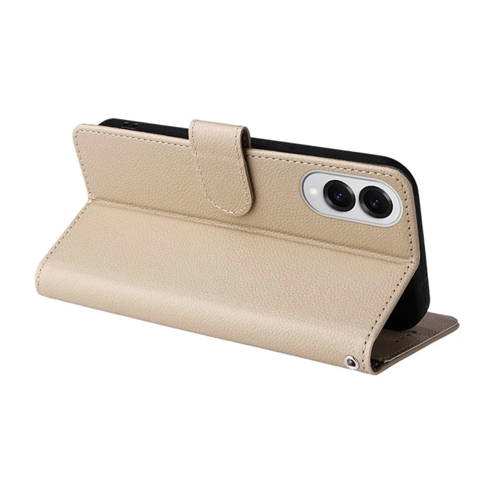 For Samsung Galaxy S25 Edge Case RFID Blocking 3 Card Slots PU Leather Phone Cover with Wrist Strap - Beige - 5