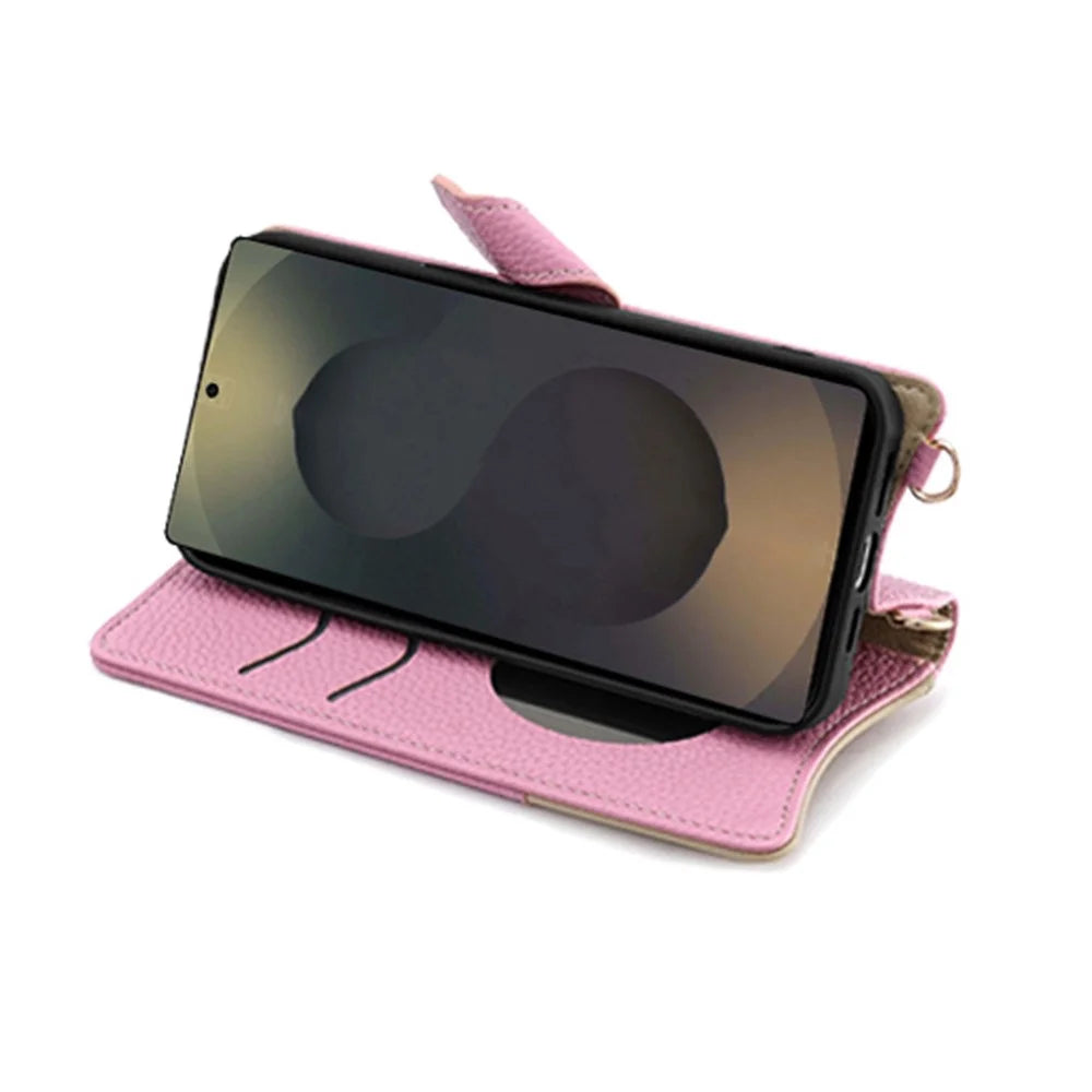 For Samsung Galaxy S25 Ultra Wallet Case Fishtail Design Leather Phone Cover with Mirror / Stand /  Strap - Pink - 2