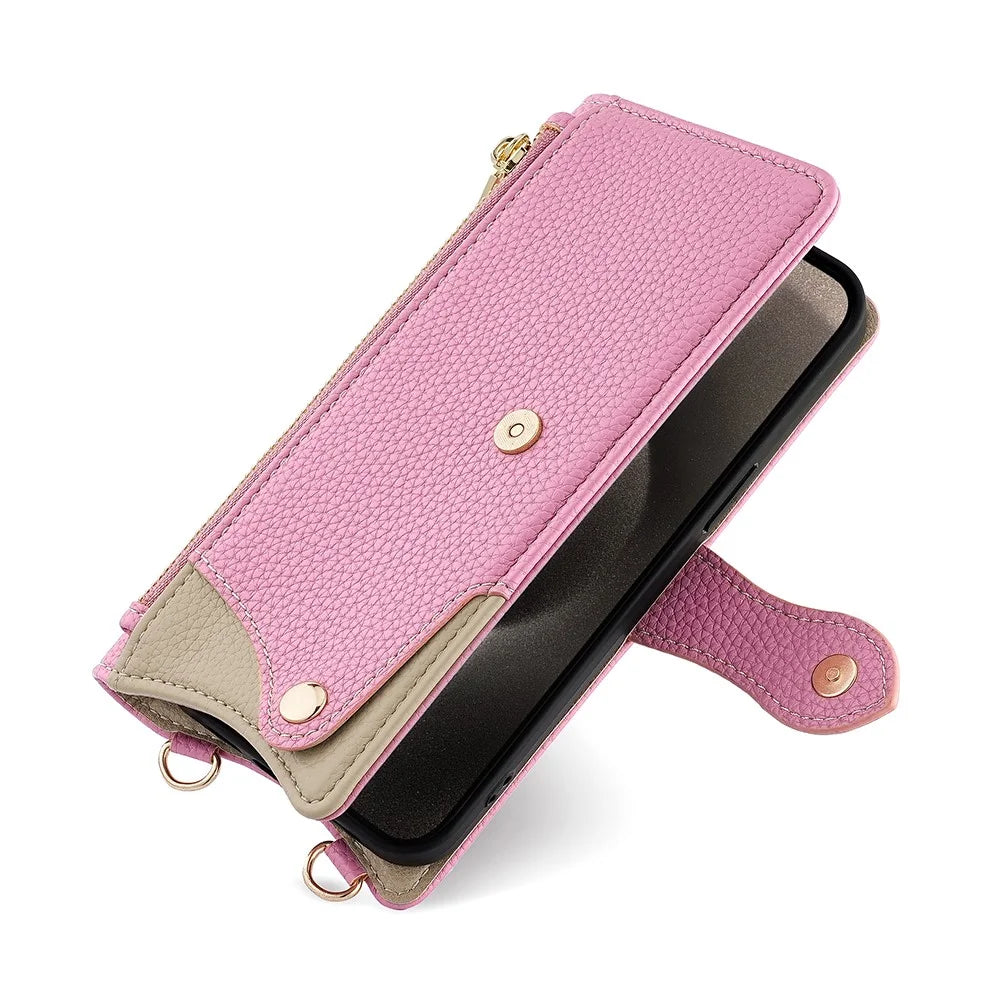 For Samsung Galaxy S25 Ultra Wallet Case Fishtail Design Leather Phone Cover with Mirror / Stand /  Strap - Pink - 4