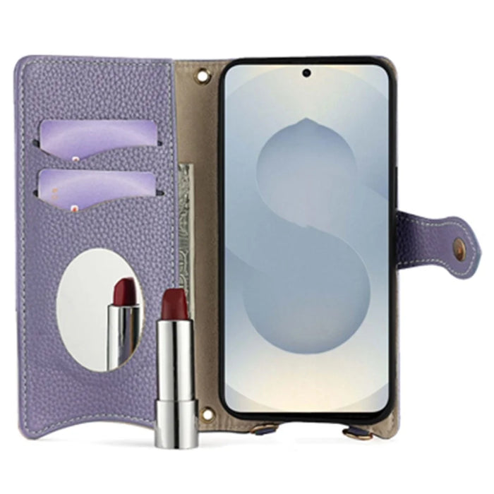 For Samsung Galaxy S25+ Wallet Case Fishtail Design Leather Phone Cover with Mirror / Stand / Strap - Purple - 3