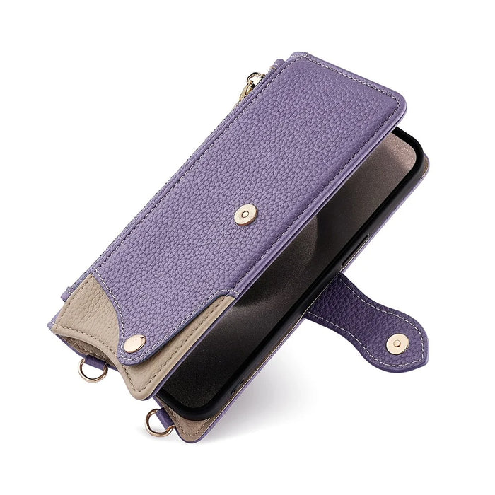 For Samsung Galaxy S25+ Wallet Case Fishtail Design Leather Phone Cover with Mirror / Stand / Strap - Purple - 4