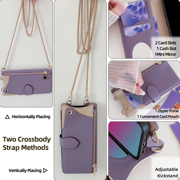 For Samsung Galaxy S25+ Wallet Case Fishtail Design Leather Phone Cover with Mirror / Stand / Strap - Purple - 6