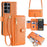 For Samsung Galaxy S25 Ultra Leather Case Zipper Pocket Wallet Phone Cover with 2 Straps - Orange - 1